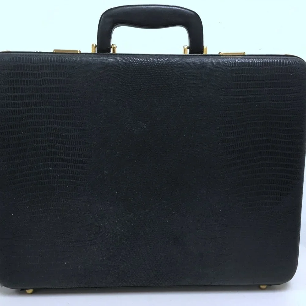 Amniet crocodile belly leather black briefcase attache case New Opus